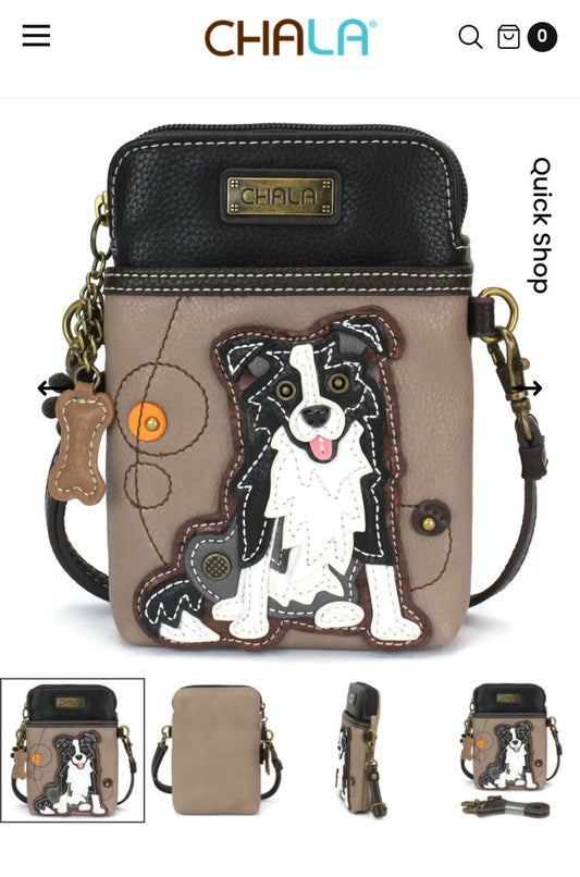 Anytime Crystals Chala Handbags Cellphone Xbody - Border Collie