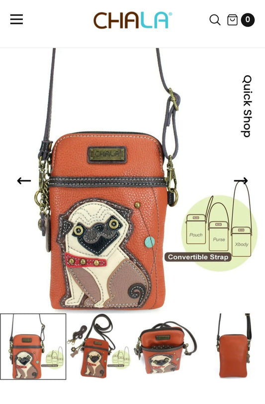 Anytime Crystals Chala Handbags Cellphone Xbody - Pug