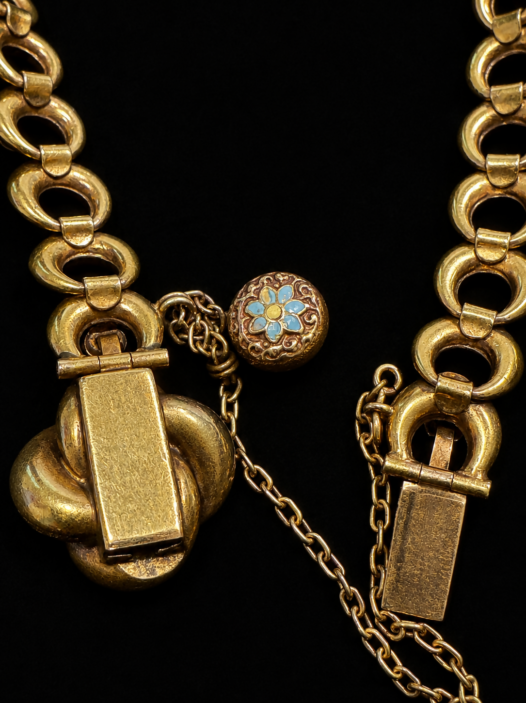 14K Yellow Gold Vintage-Style Enamel & Old European Cut Diamond Bracelet | 7”