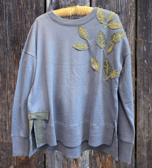 Denim Leaf and Bow comfy Sweatshirt XS