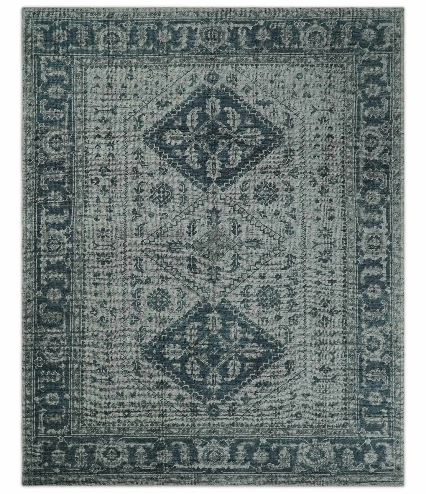 Vintage Style Distressed Traditional Hand Knotted Serapi Silver and Gray Multi Size Area Rug