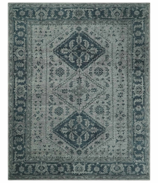 Vintage Style Distressed Traditional Hand Knotted Serapi Silver and Gray Multi Size Area Rug