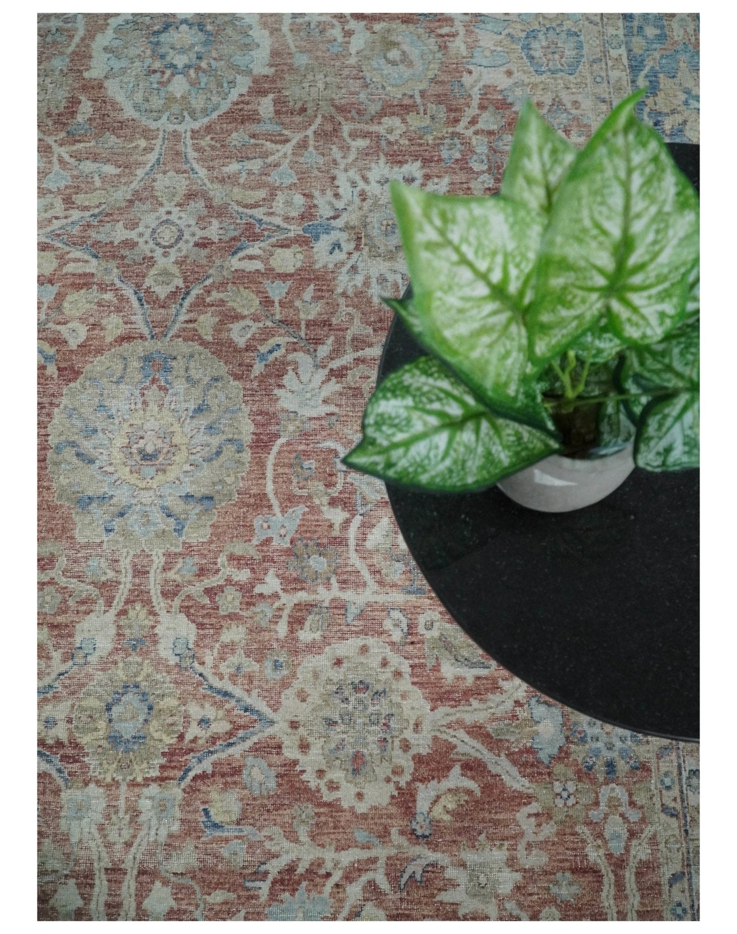 Vintage Hand Knotted 8x10 Rust and Blue Traditional Oxidized Textured Persian Low Pile Wool Rug | TRD2601