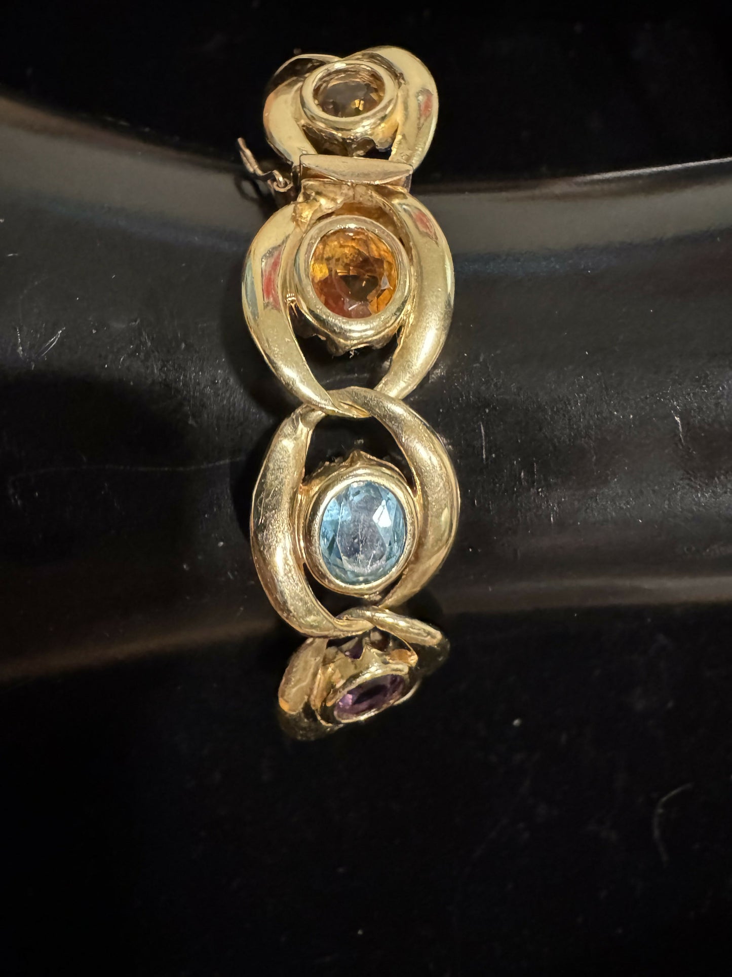 14K Gold Multi-Gemstone Bracelet | Blue Topaz, Amethyst & Citrine | 8.5”