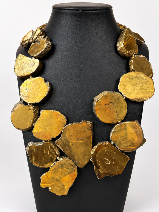 Lucas Lameth Gold-plated/vermeil over Agate Slice Sterling clasp statement necklace