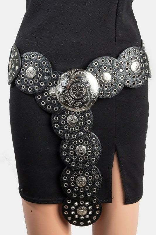 Black Western Faux Leather Disc Belt