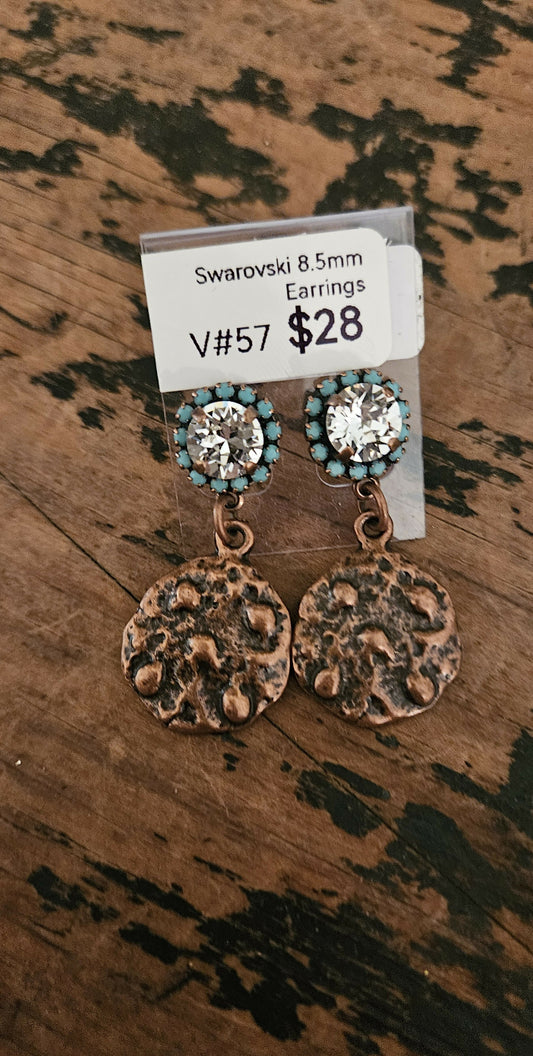 Anytime Crystals Genuine Swarovski Crystal 8.5mm Clear with Turquoise Halo Earrings