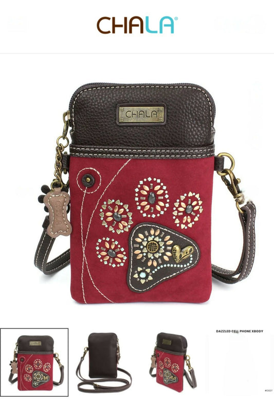 Anytime Crystals Chala Handbags Dazzled Cellphone Xbody - Pawprint